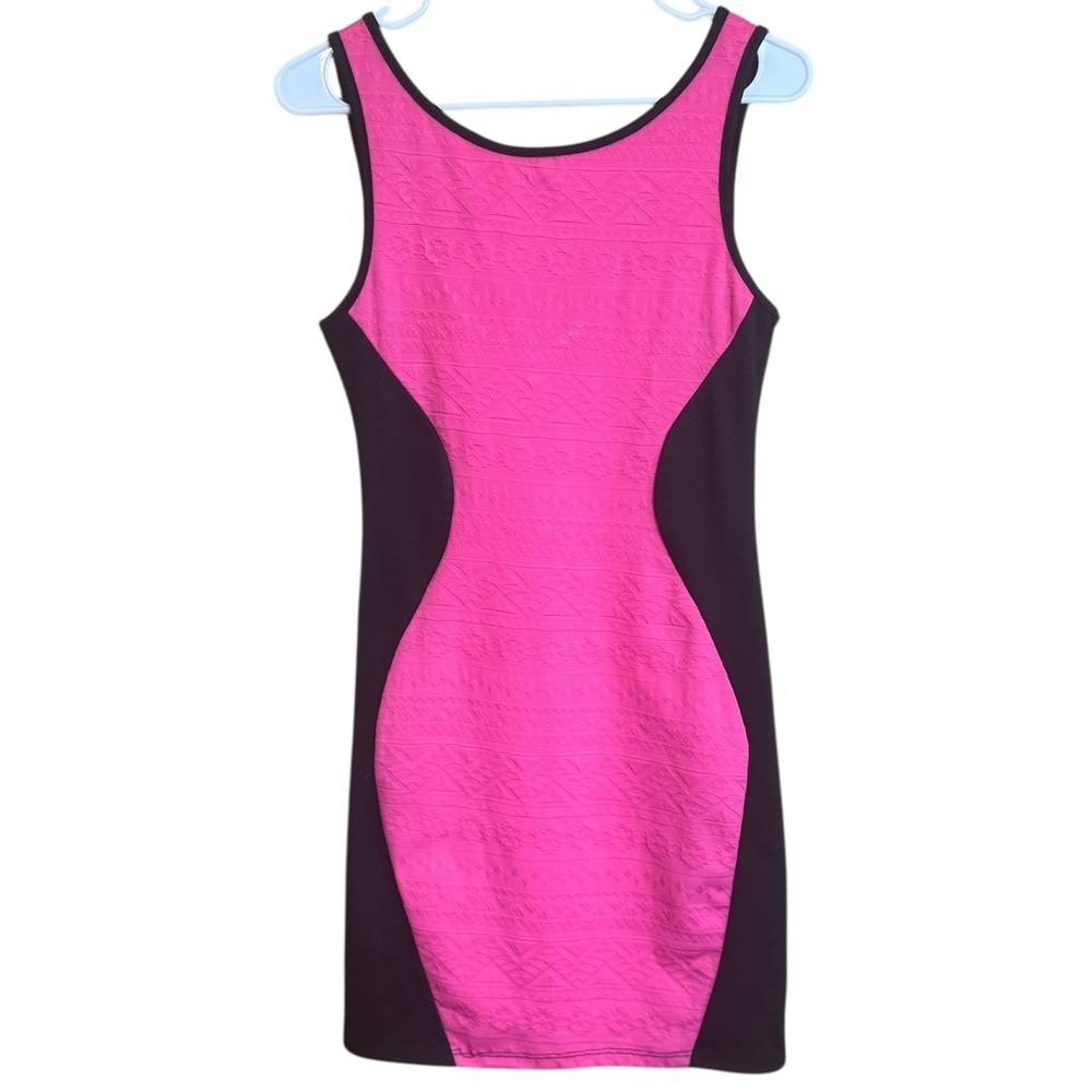 LA BREEZE Vintage 90s Pink Black Bodycon Club Mini Scoop Back Dress M